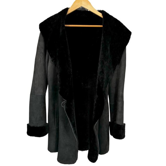 Blue Duck Women’s Coat M Genuine Shearling Fur Sheepskin Black READ - Picture 4 of 15